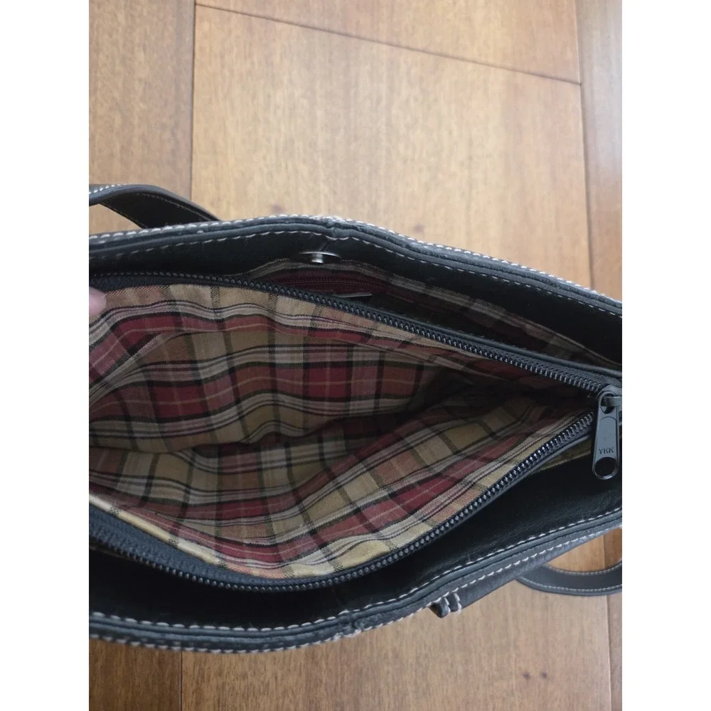 Vtg Preston & York Leather Crossbody Shoulder Purse Adjustable Blk Stitch Trim‎